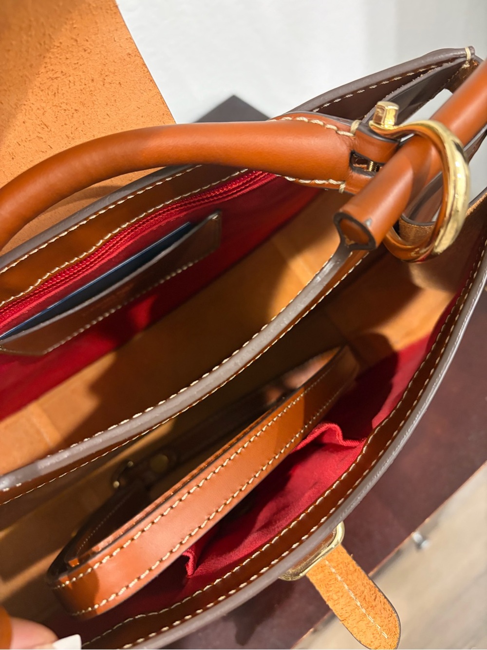 Dooney & Bourke Saddle Brown Leather Top-Handle Satchel - Picture 5 of 7